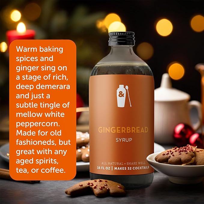 Shaker & Spoon Gingerbread Cocktail Syrup, 16 oz Cinnamon, Ginger & Demerara Sugar Flavored Syrups for Drinks, Coffee Syrup, Vegan Cocktail Mixers, Gingerbread Latte, Teas, Mocktails, Non Alcoholic Drinks