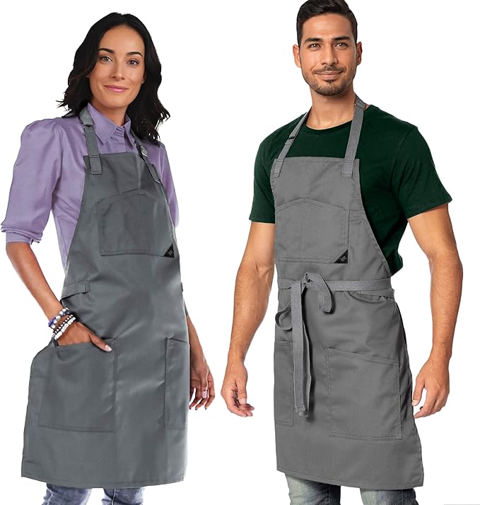 Under NY Sky Chef Apron – Professional Gray Twill – Cotton Straps - Smart Pockets - Adjustable for Men and Women – Pro Chef, Cook, Kitchen, Baker, Barista, Bartender, Server Aprons