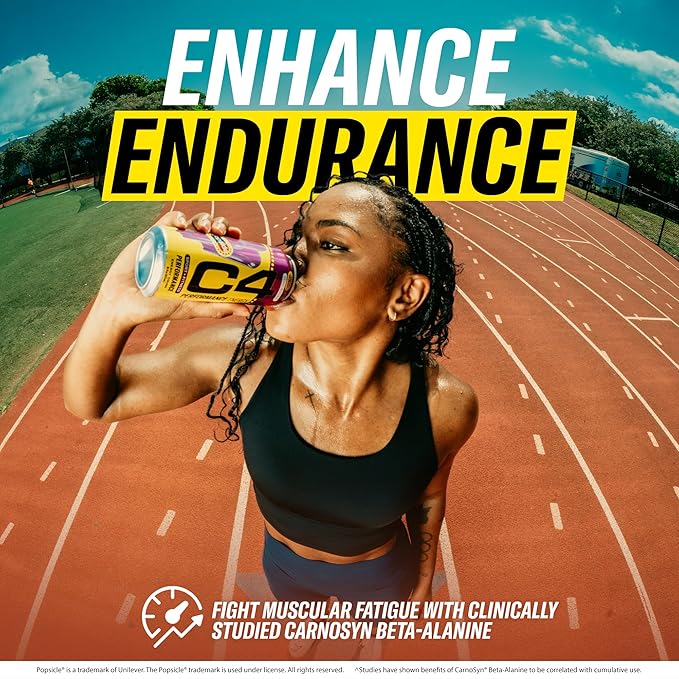 Cellucor C4 Energy Drink x Grape Popsicle, Carbonated Sugar Free Pre Workout Performance Drink with no Artificial Colors or Dyes, 16 Oz, Pack of 12