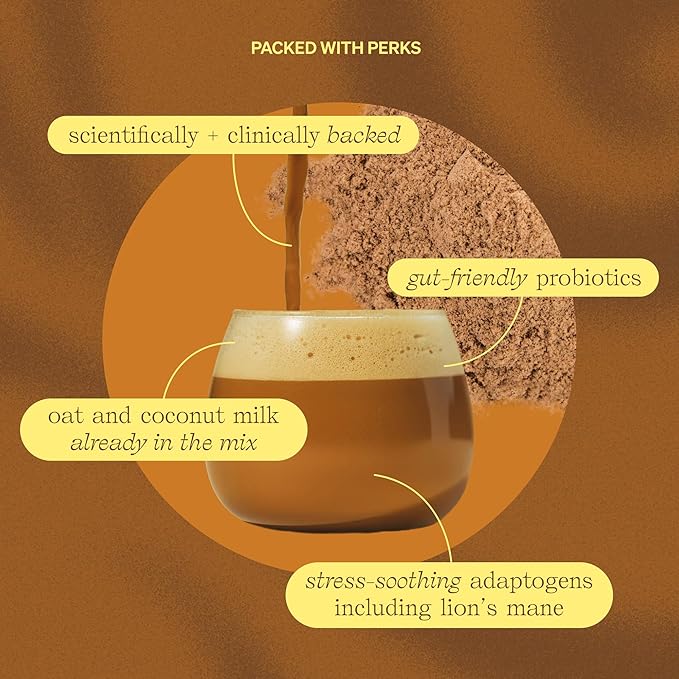 Clevr Blends Mushroom Coffee Latte, Instant Powder with Oat Milk, Lions Mane, Reishi Mushroom, Arabica Coffee Beans Medium Roast Fair Trade, Coconut Cream, Ashwagandha, Serve Hot or Iced, (14 Lattes)