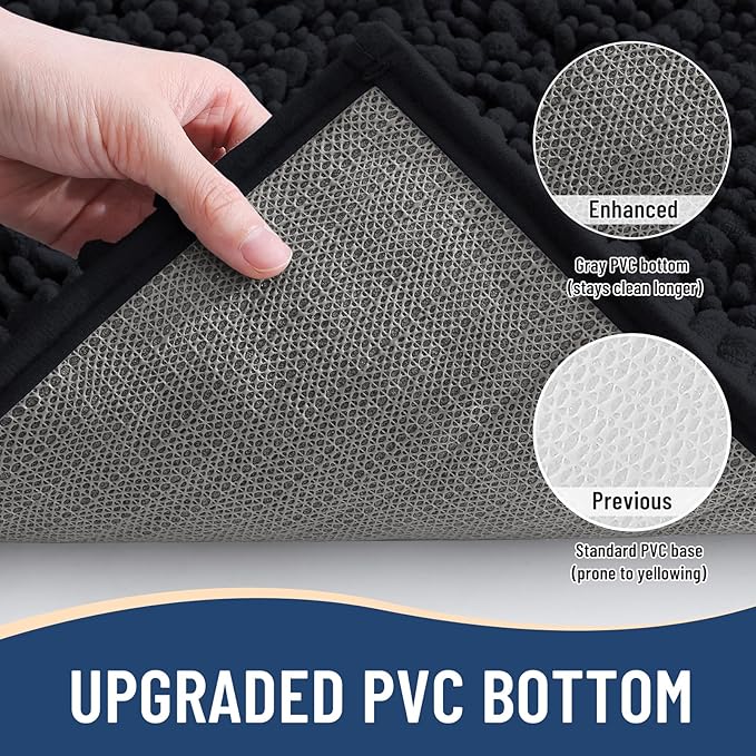 Arotive Luxury Chenille Bathroom Rug Mat, Extra Soft Thick Absorbent Shaggy Bath Rugs, Non-Slip Machine Wash Dry, Plush Bath Mats for Bathroom, Shower and Tub, 36x24, Black