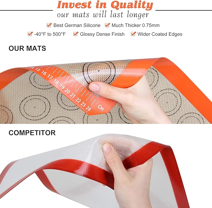 Silicone Baking Mat - Best German Silicone - Non Slip Silicone Baking Sheet, Non Stick Reusable Silicone Mats For Baking, Oven Liner, Counter Mat, 2 Half Sheets Macaron Baking Mats