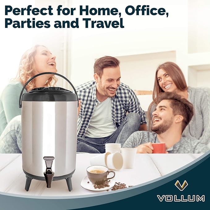 Stainless Steel Insulated Beverage Dispenser – Insulated Thermal Hot and Cold Coffee Carafe – 12 Liter Drink Dispenser with Spigot for Hot Water, Tea & Coffee, Cold Milk, Juice & More BLACK