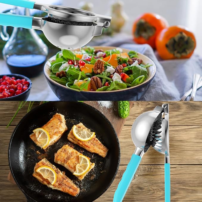 Lemon Squeezer Stainless Steel - Premium Quality, Heavy Duty Solid Metal Squeezer Bowl - Large Manual Citrus Press Juicer and Lime Squeezer (Blue)