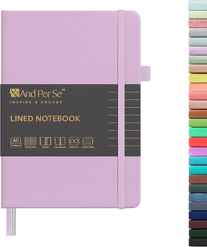&And Per Se Lined Journal Notebook, 160 Pages, A5 5.7 x 8 inches College Ruled Thick Paper Notebook Journals for Writing, Hardcover Notebooks for Women Men Office School (1 Pack, Lavender)