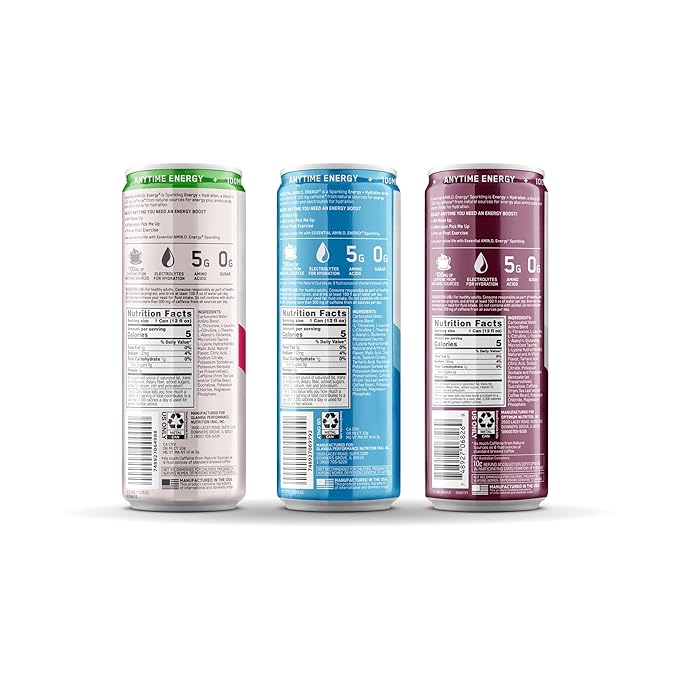 Optimum Nutrition Amino Energy Sparkling Hydration Drink, Electrolytes, Caffeine, Amino Acids, BCAAs, Sugar Free, 12 Fl Oz, Berry Variety Pack of 12 (Packaging May Vary)