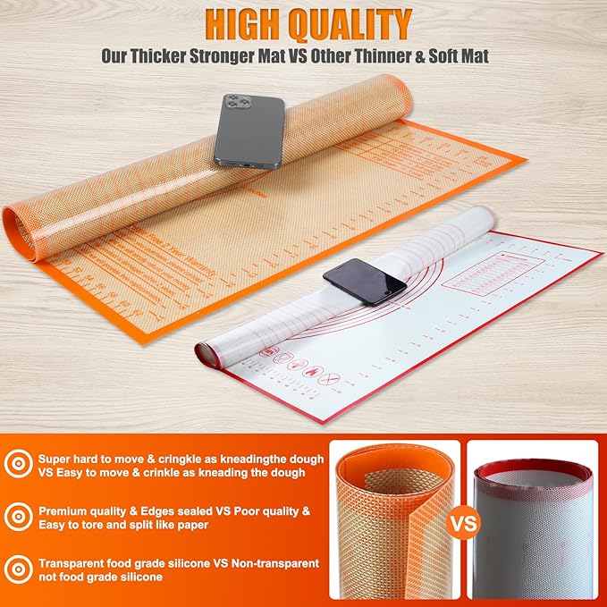 Silicone Pastry Mat 34x26 Inch Nonstick Baking Mat -Perfect for Doug, Pastry, Dough Rolling, Kneading Board, Pie Crust, Fondant, Pasta/Pizza, Kitchen Counter Mat
