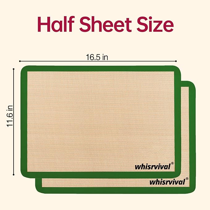 Silicone Baking Mat, Reusable Silicone Baking Sheets for Oven, 2Pcs Half Sheet(16.5"x11.6") Non-Stick (Green)
