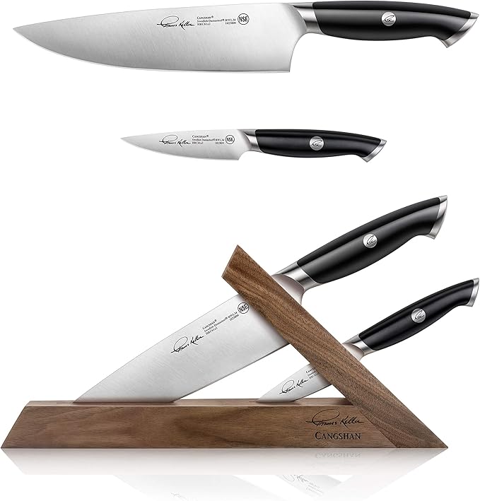 Cangshan Thomas Keller Signature Collection Swedish Powder Steel Forged, 3-Piece TAI Block, Walnut, Black