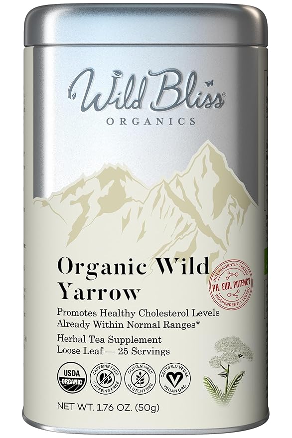 Wild Bliss Organic Yarrow Tea - Caffeine Free Loose Leaf Herbal Tea - Pharmacopoeia Potency - 1.76 Ounces - 25 Servings