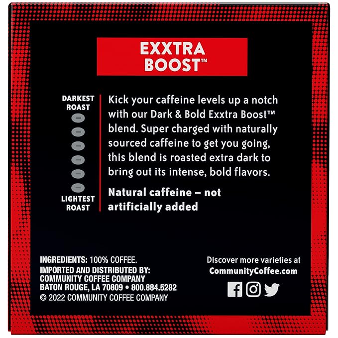 Community Coffee Dark & Bold Exxtra Boost 72 Count Coffee Pods, Compatible with Keurig 2.0 K-Cup Brewers, 12 Count (Pack of 6)