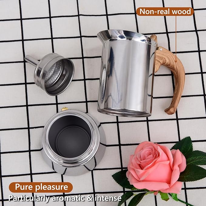 Induction Moka Pot, Stainless Steel, Stovetop Espresso Coffee Maker, 4 Cup/200ml/7.0oz, Easy to Use and Clean, Camping Home Use | for Mocha Cappuccinos, Lattes