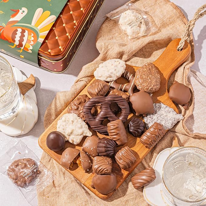 Thanksgiving Gift Basket, Assorted Gourmet Dark and White Chocolate Truffles, Holiday Treats in Elegant Gift Box, Bonnie and Pop