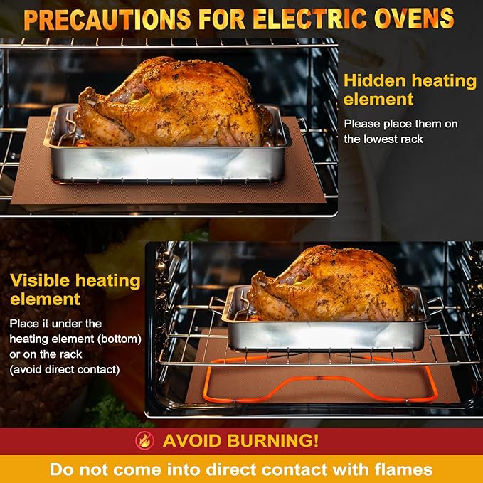 2 Pack Oven Liners for Bottom of Oven, 17"x25" Heavy Duty Non-Stick Oven Liner Mat, Reusable Heat Resistant Grill & Baking Mat, BPA/PFOA Free Roaster Liners, Fits Electric, Gas, Toaster Ovens (Black)