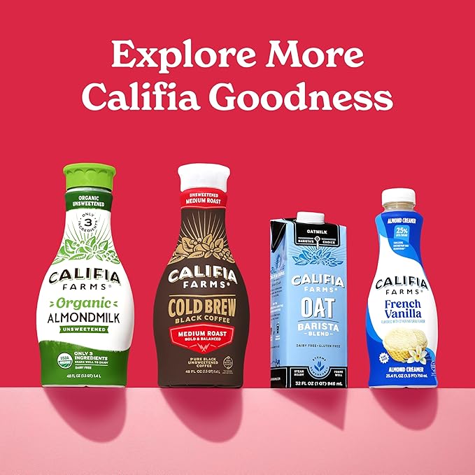 Califia Farms - Pure Black Medium Roast Cold Brew Coffee, 32 Oz (Pack of 6), 100% Arabica, Shelf Stable, Plant Based, Vegan, Gluten Free, Non GMO, Sugar Free, Iced Coffee