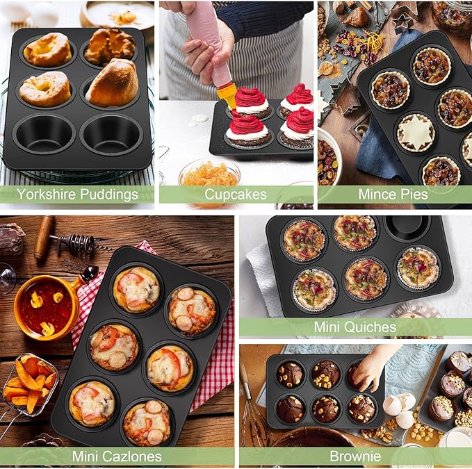 TeamFar Muffin Pan, 6 Cup Muffin Tin Cupcake Pan Tray with Nonstick Coating and Stainless Steel Core, for Home/Kitchen Baking, Healthy & Heatproof, Release Easily & Easy Clean