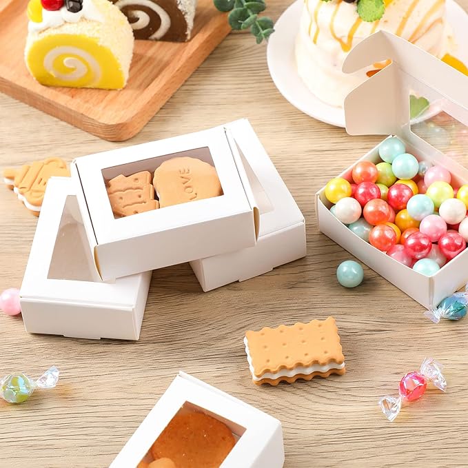 Zonon 30 Pcs Soap Boxes for Homemade Packaging, Mini Kraft Treat Boxes with Window for Bakery Candy Soap Making Gift Packaging(3.7 x 2.6 x 1.37 Inch,White)