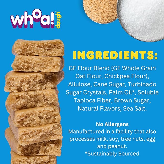 Whoa Dough Edible Cookie Dough Bars- Certified Non-GMO, Kosher and Gluten Free Bars - Healthy Snack Foods - Plant Based Snacks Made With Real Ingredients - Sugar Cookie Dough - 4 Pack