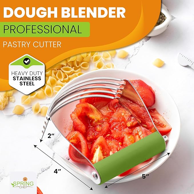 Spring Chef Large Green Dough Blender For Baking, Professional Dough Cutter Tool, Stainless Steel Puff Pastry Cutter Tool with Sharp Blades, Dishwasher Safe Pastry Blender for Easy Mixing