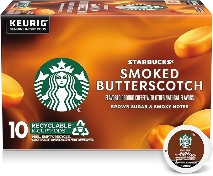 Starbucks K-Cup Coffee Pods, Smoked Butterscotch Flavored Coffee for Keurig Brewers, 100% Arabica, Limited Edition, 1 Box (10 Pods)