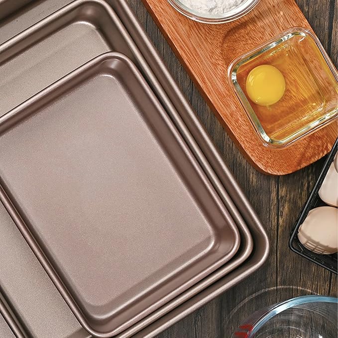 3 Pack Baking Sheet Pans, Deep Size Baking Pan Nonstick Cookie Sheet Brownie Cake Pan Bread Pan Toaster Oven Tray Bakeware (8.6 x 6.6 x 1.7'',11 x 9 x 2",12.7 x 10.6 x 2.4'')