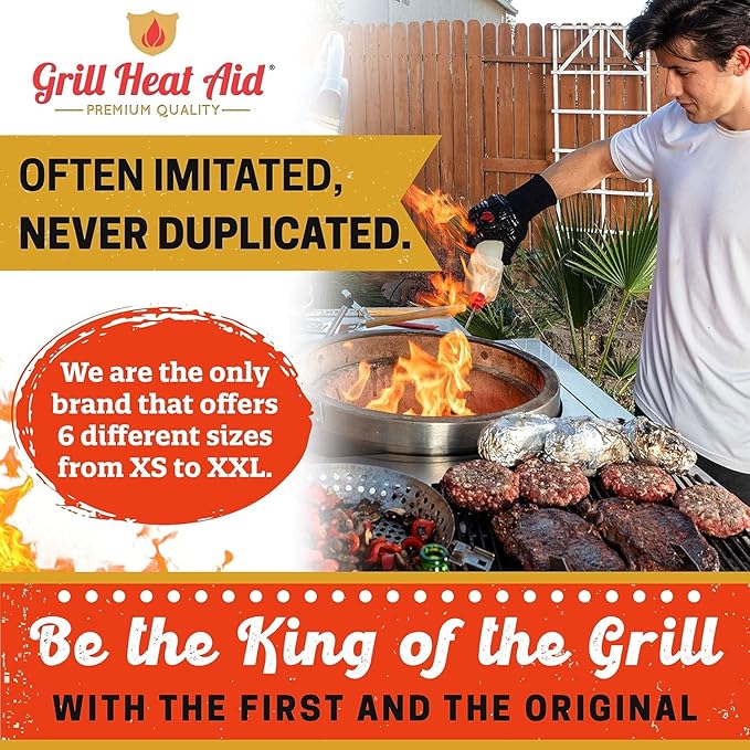 GRILL HEAT AID BBQ Grill Gloves Heat Proof for Grilling – Fireproof 1472°F Heat-Resistant Grill Mitts for Outdoor Barbecue and Smoker, Campfire, Fire Pit, Oven Glove with Fingers for Baking Pizza