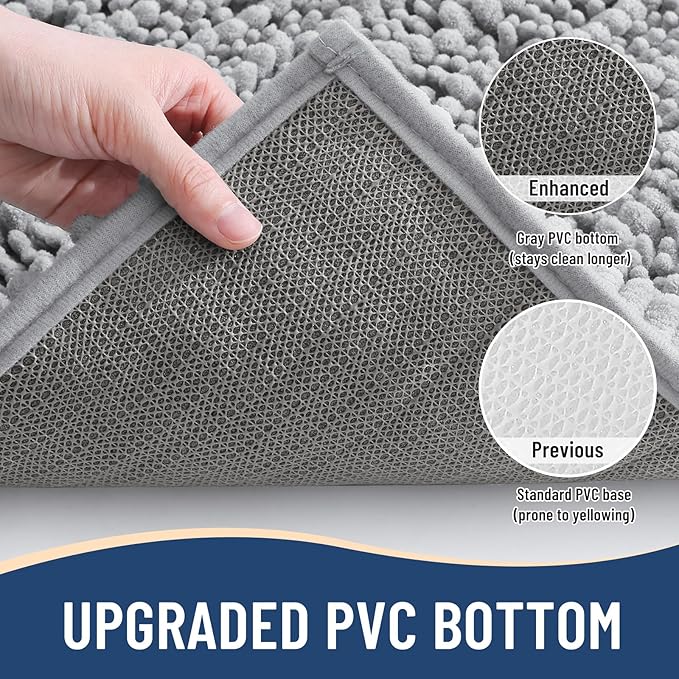 Arotive Luxury Chenille Bathroom Rug Mat, Extra Soft Thick Absorbent Shaggy Bath Rugs, Non-Slip Machine Wash Dry, Plush Bath Mats for Bathroom, Shower and Tub, 36x24, Light Grey