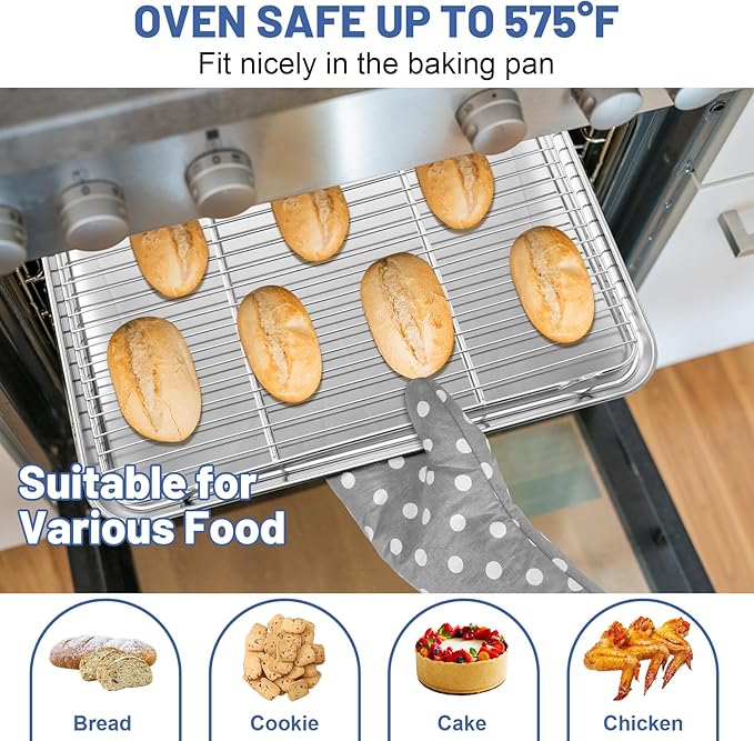 TeamFar Cooling Rack, 16.6” x 11.45” Stainless Steel Wire Baking Rack for Cooking Roasting Grilling, Fit for Oven Pan, Oven & Dishwasher Safe, Non-toxic & Heavy-Duty, 2PCS