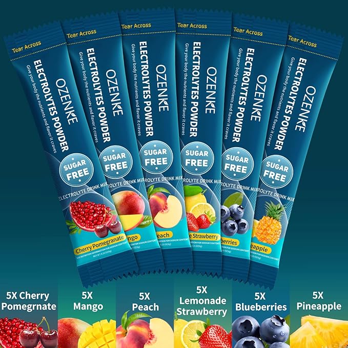 Electrolytes Powder Packets, 30 Sticks Sugar Free Hydration Packets, Electrolyte Drink Mix Travel Electrolyte Packets for Rapid Hydration, 6 Flavors