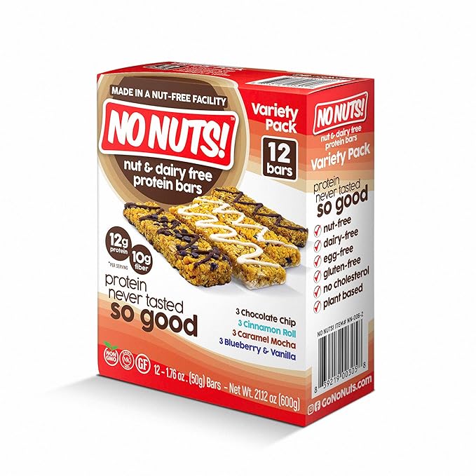 No Nuts! Protein Bar Variety Pack – 12 Count | 100% Nut-Free, Dairy-Free, Vegan, Organic, Kosher, Egg-Free, Non-GMO Energy Snack Bars