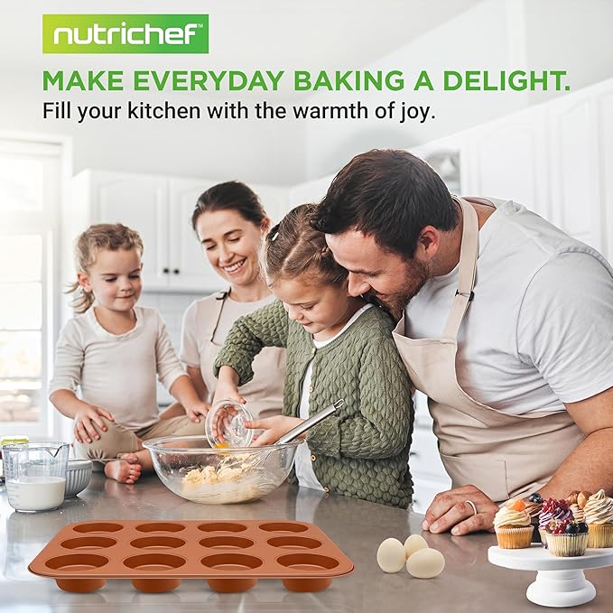 NutriChef 12-cup Copper Oven Muffin Pan, Non-Stick Coated Layer Surface, Even Heating Muffin Tray for Muffins, Cupcakes, Pastries & Mini Pies, Used for Model Number NCBSCC54