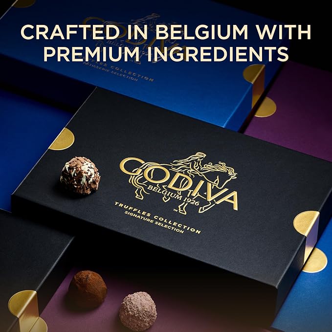 Godiva Signature Truffle Gift Box, Belgian Dark and Milk Chocolates with Ganache Center, Gourmet Gift for Birthdays, Holidays, Non-GMO & Kosher, 8 Pc