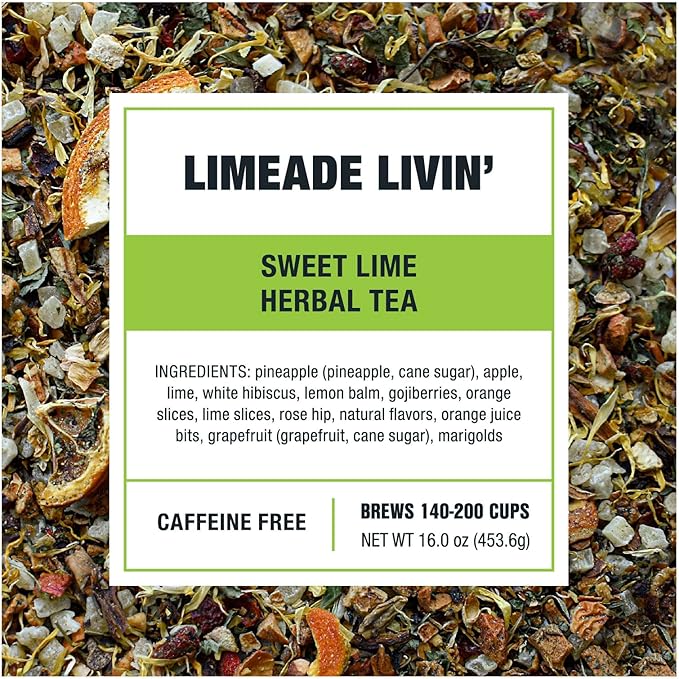 Tiesta Tea - Limeade Livin, Loose Leaf, Sweet Lime Herbal Tea, Premium Non-Caffeinated Blend, Make Hot or Iced, Brews Up to 200 Cups, 16 oz Resealable Bulk Pouch