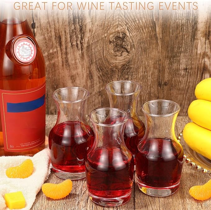 6 Pack Single Serving Wine Carafe Glass Small Mini Carafe Individual Wine Refill Decanter for Dinner Parties Tastings Bars Restaurants (6.5 oz)