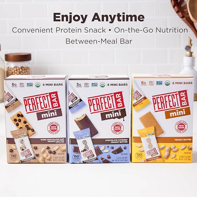 Perfect Bar Mini, Peanut Butter Protein Bar, Protein Snack, Snack Bar, Organic, Gluten Free, Soy Free, Non GMO, No Sugar Alcohols, 0.88 Ounce Bar, 24 Count