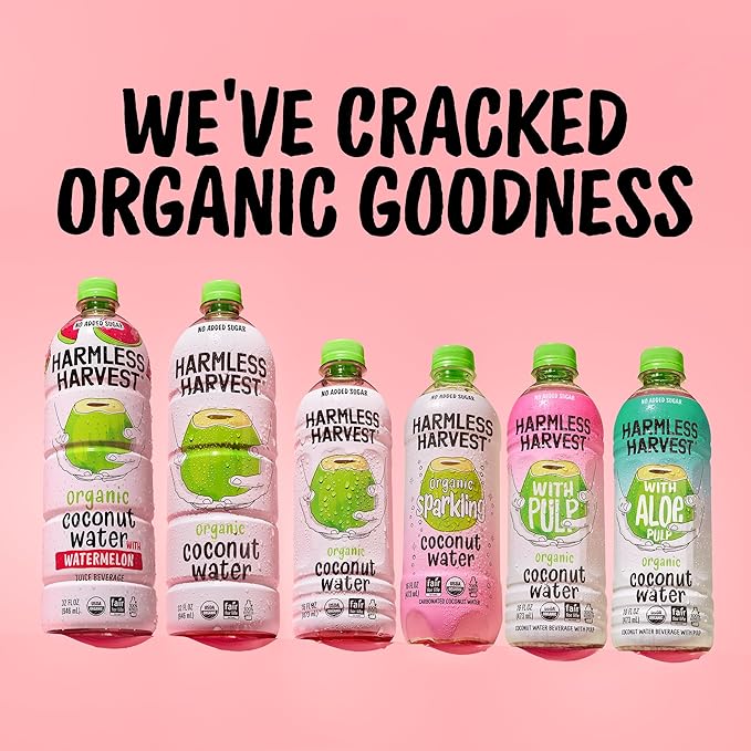 Harmless Harvest Organic Coconut Water 10 Fl Oz, 24 Pack – Natural Electrolyte Hydration Drink, No Sugar Added, Original Coconut Water, Non-GMO & Fair for Life Certified