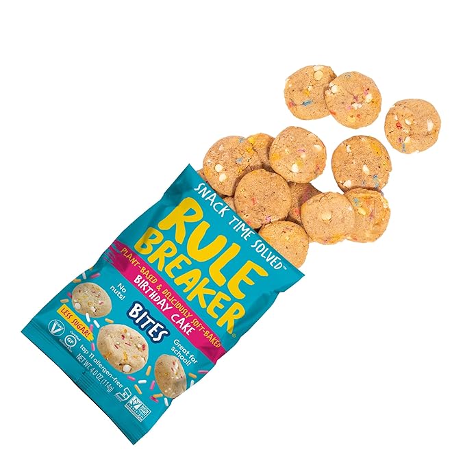 Rule Breaker Vegan & Gluten-Free Cookies | Birthday Cake Bites | Plant-Based, Dairy, Nut, Soy, Allergen Free, Kosher | Soft-Baked School Snacks for Kids and Adults (Pack of 6)