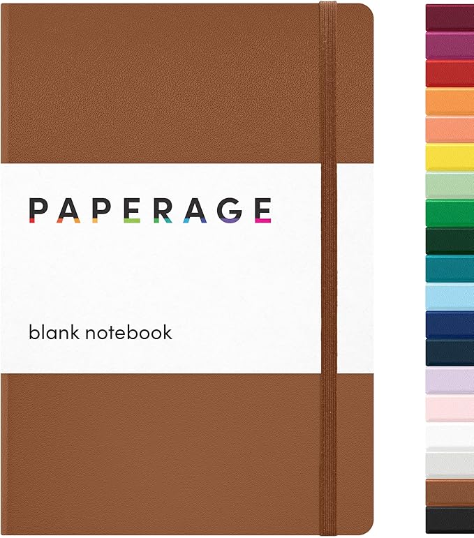 PAPERAGE Blank Journal Notebook, (Cognac), 160 Pages, Medium 5.6 inches x 8 inches - 100 GSM Thick Paper, Hardcover