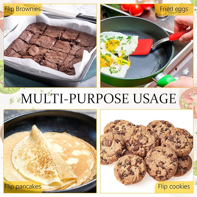 Silicone Cookie Spatula Turner 2 Pack Mini Brownie Spatula Flexible Kitchen Small Silicone Turner for Nonstick Cookware Heat Resistant No Scratch Flipper for Egg Pancake(Black, Red)