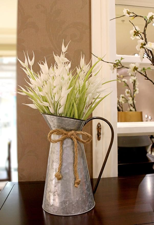 Vintage Galvanized Flower Vase, Farmhouse Decorative Pitcher Vase, Rustic Metal Milk Jug for Home Decor…