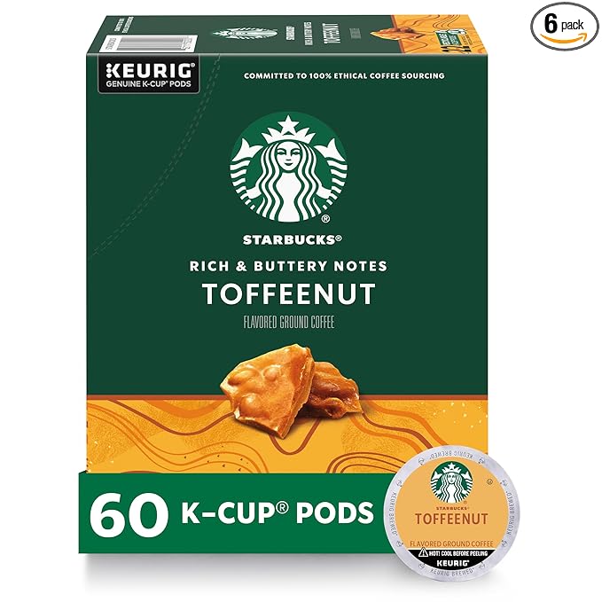 Starbucks Medium Roast K-Cup Coffee Pods — Toffeenut for Keurig Brewers — 10 Count (Pack of 6)