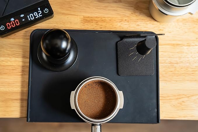 Espresso Tamper Mat, Black Silicone Food Grade Pad 8 X 6 Inch Coffee Tamping Mat, Coffee Tamp Station, Espresso Accessory, Waterproof and Heat Resistant (Black)
