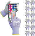 DULFINE Work Gloves for Men PU Coated 12 Pairs Bulk Pack,Purple Seamless Knit Glove with thin Polyurethane,Two Finger Touchscreen, for Men and Women, Ideal for Light Duty Work. (Extra Large)