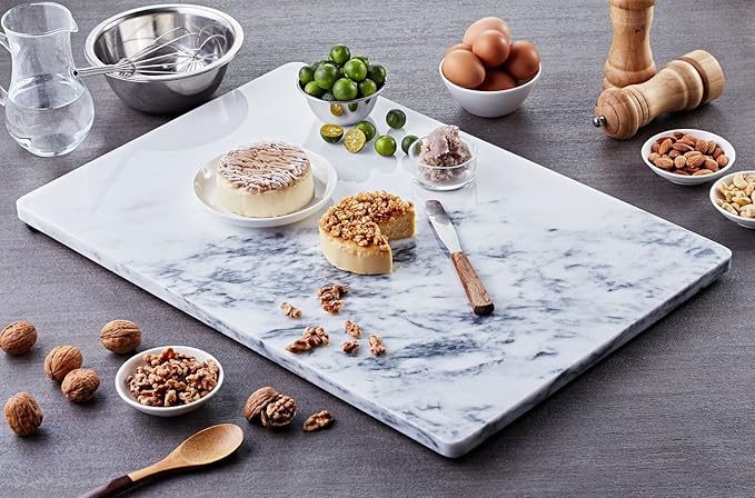 JEmarble Pastry Board 16x24 inch with Non-Slip Rubber Feets for Stability Perfect for Keep the Dough Cool and Chocolate Tempering(Premium Quality) White