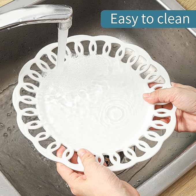 4 Pack 10" Dinner Serving Plates with Lace Rim, New Bone Porcelain Round Tableware Plates with Unique Hollow Out Design Scolloped Edge, White Dishes for Daily Use or as an Excellent Plate Idea