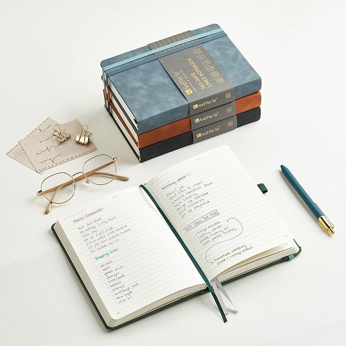 &And Per Se Lined Journal Notebook, 365 Pages, A5, 5.7'' x 8'' 100GSM Thick Paper, Journals for Writing, Hardcover Notebooks for Women Men (Green)