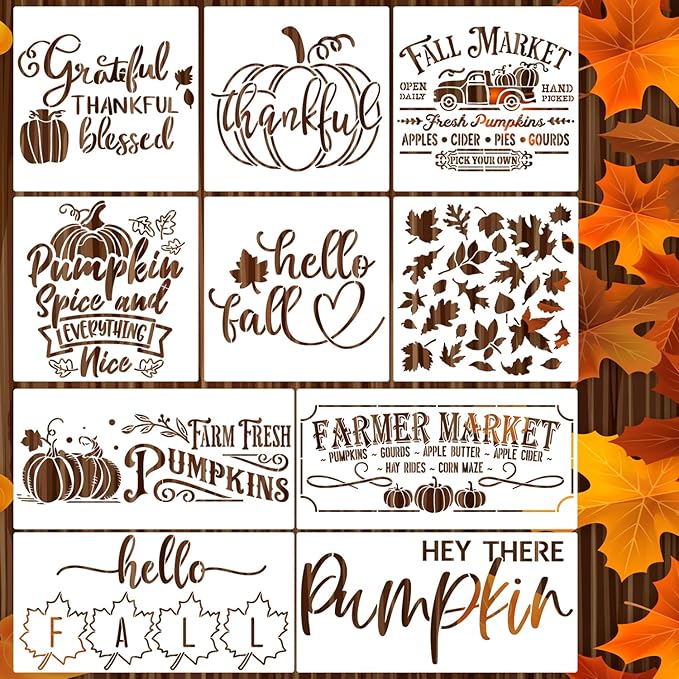 Fall Stencils for Crafts Reusable Pumpkin Stencil Hello Fall Stencils for Painting on Wood Signs Door Hanger Canvas Fabric DIY Crafts