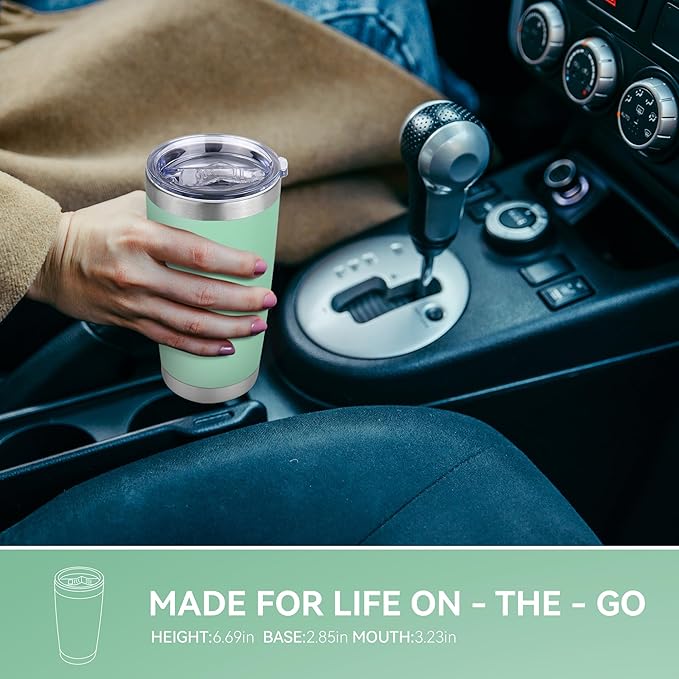 20 oz Tumbler Stainless Steel Tumblers Bulk with Lid Double Wall Insulated Coffee Tumbler Cups for Hot & Cold Drinks Powder Coated Travel Coffee Tumbler Mug Metal (Jade, 1 pack)