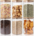 Glass Storage Jars 6 Pack -50oz (10cmx20cm)Clear Glass Food Storage Containers with Airtight Bamboo Lid Stackable Kitchen Canisters for Candy,Cookie,Rice,Sugar,Flour,Pasta,Nuts and Spice Jars(Square)