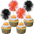 Gyufise 30Pcs Foil Firework Cupcake Toppers Sparkle Tinsel Cake Toppers Tinsel Drink Cake Decoration Cocktail Picks for Birthday Wedding Graduation Party Supplies Black Orange